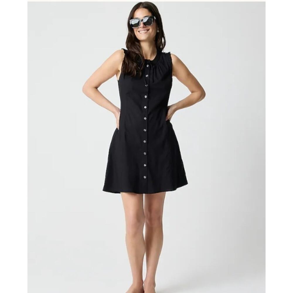 NWT J Crew Factory Ruffle tie-neck mini dress Black Size 6
